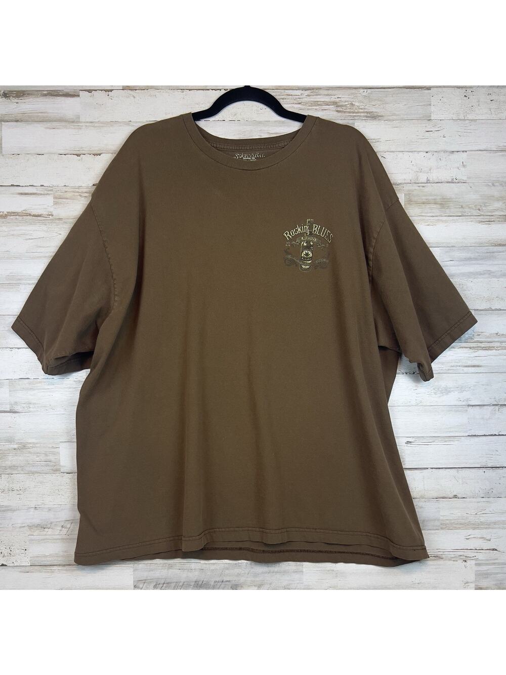 St. John's Bay Men's 3XL Rockin Blues Guitar Graphic T Shirt Brown Cotton Tee